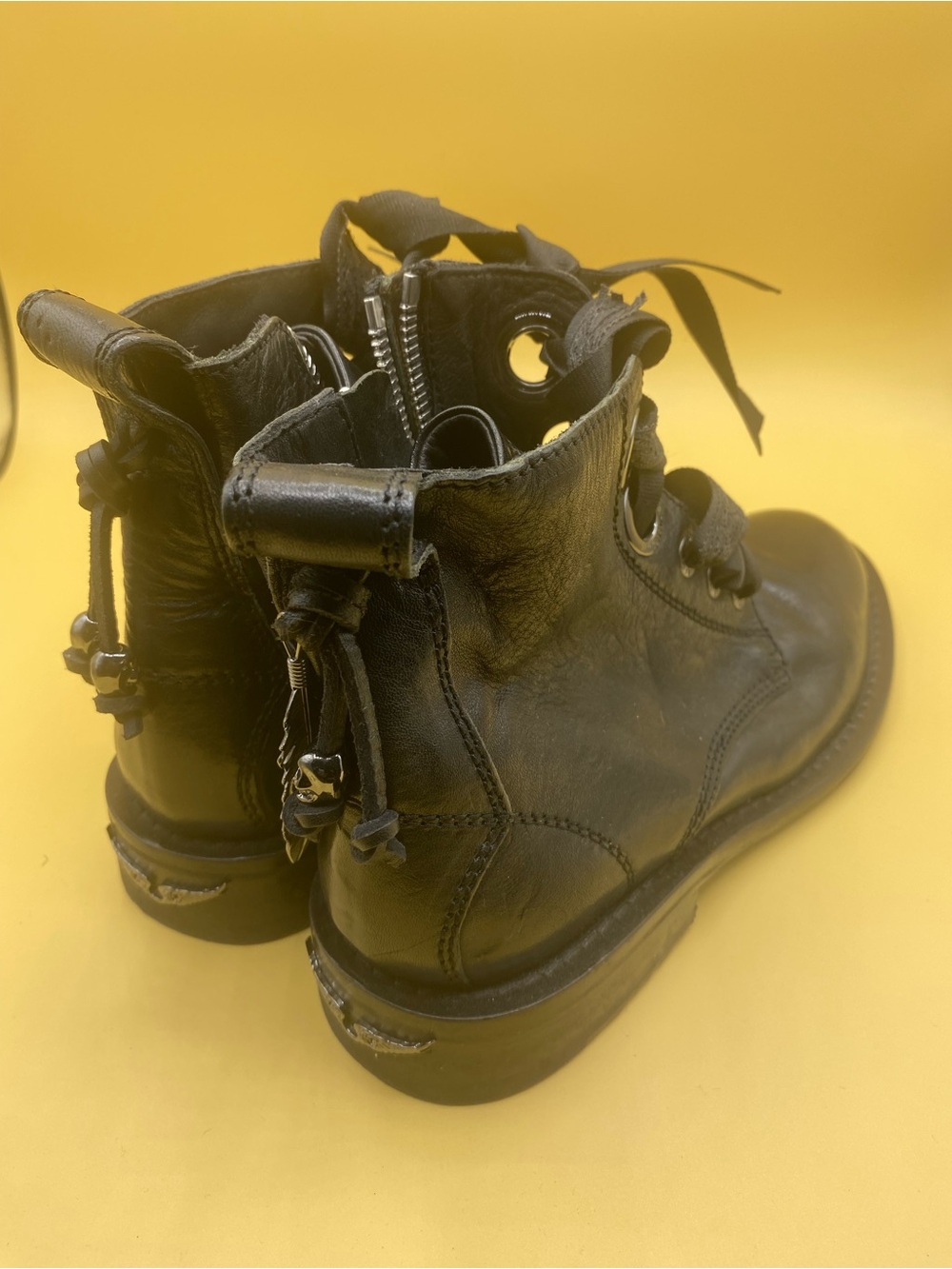Zadig & Voltaire Black Leather Lace-Up Ankle Boots - Picture 2 of 4